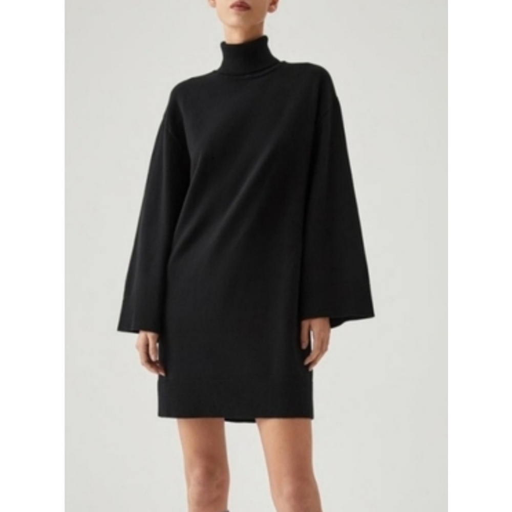 Lovers and Friends Unstoppable Sweater Dress Black Turtleneck Flared Sleeve‎ S/M